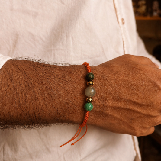 Aries zodiac crystal Rakhi, close-up of beads – Cold Lava Studio