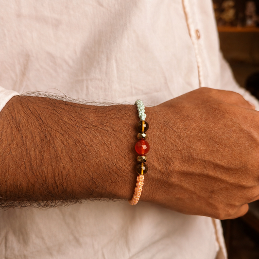Capricorn zodiac crystal Rakhi, close-up of beads – Cold Lava Studio