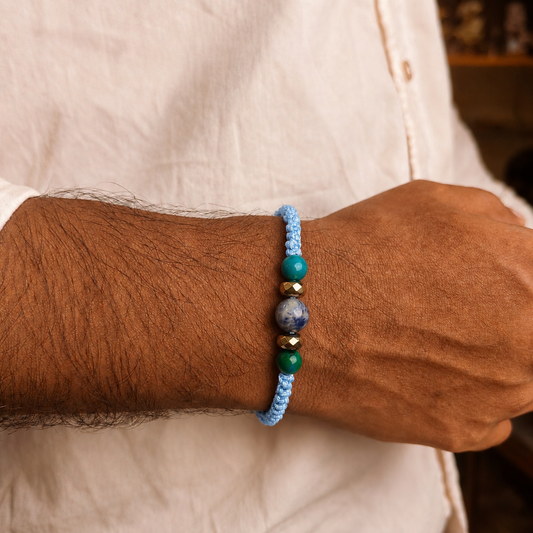 Sagittarius zodiac crystal Rakhi, close-up of beads – Cold Lava Studio