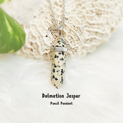 Natural Dalmation Jasper pencil pendant necklace, spotted stone for playfulness and grounding – GII-certified, handmade, Cold Lava Studio