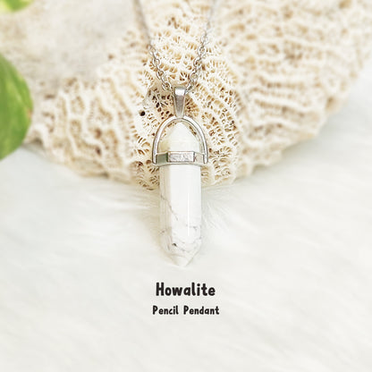 Natural White Howlite pencil pendant necklace for calm and patience – GII-certified, handmade, Cold Lava Studio