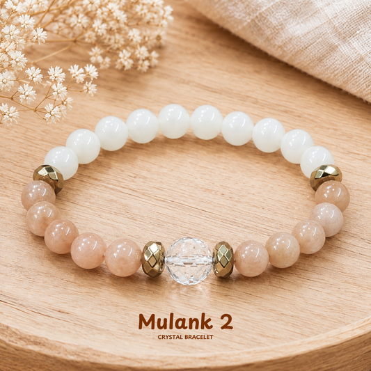 Mulanka 2 Numerology Bracelet – Birth Number 2 (Peach Moonstone + White Moonstone)