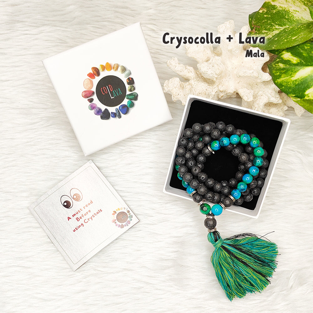 Chrysocolla With Lava Crystal Mala