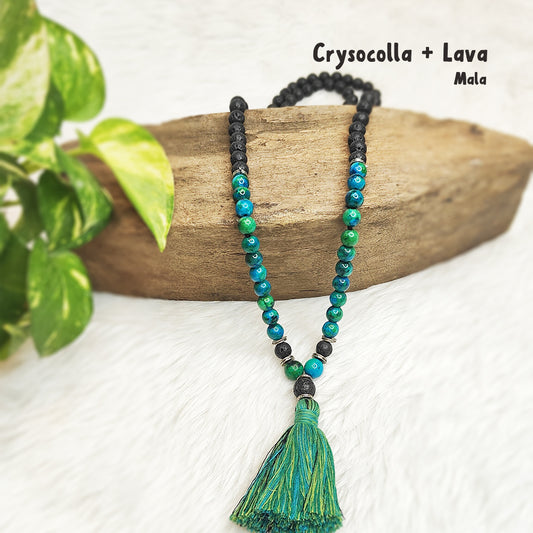 Chrysocolla With Lava Crystal Mala
