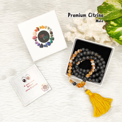 Premium Citrine With Lava Crystal Mala