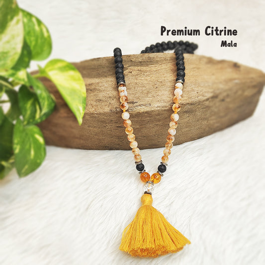 Premium Citrine With Lava Crystal Mala