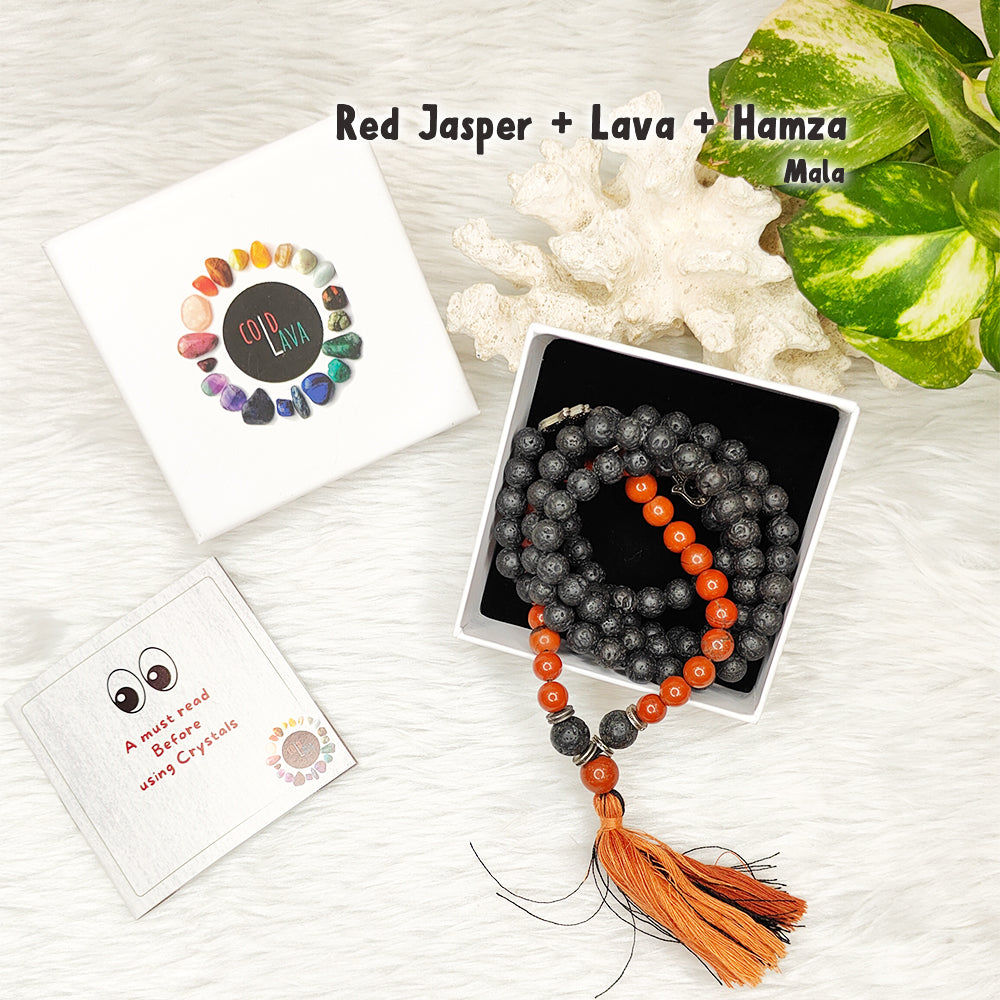 Red Jasper Humza with Lava Crystal Mala