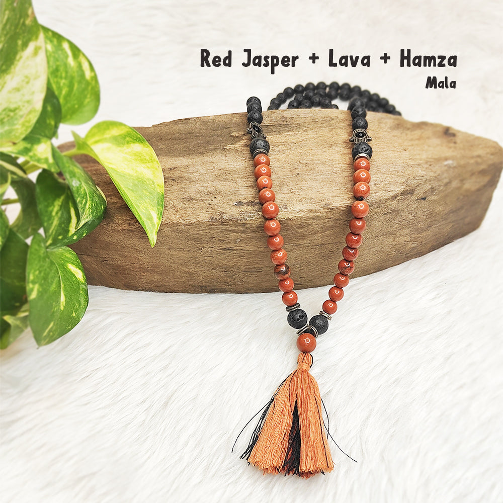 Red Jasper Humza with Lava Crystal Mala