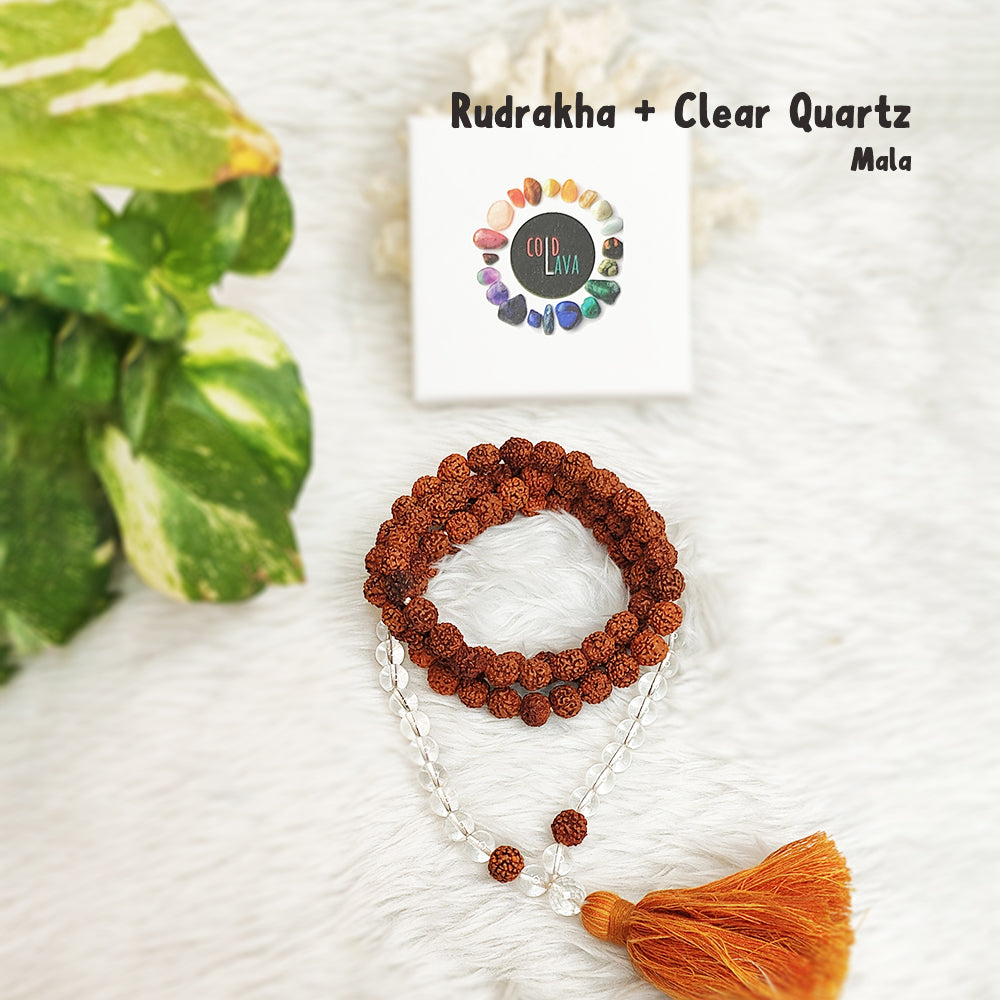 Rudraksh with Clear Quartz Crystal Mala
