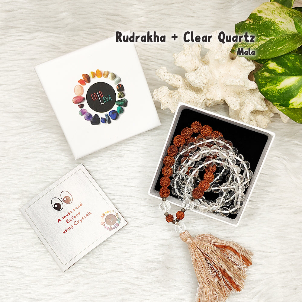 Rudraksh with Clear Quartz Crystal Mala
