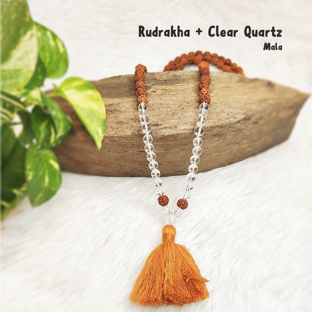 Rudraksh with Clear Quartz Crystal Mala