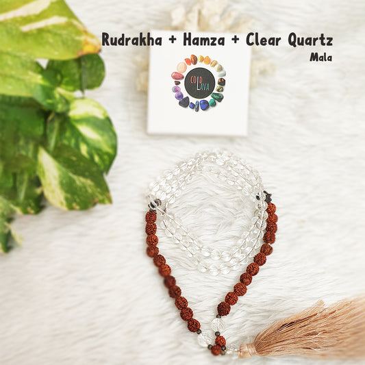 Rudraksh with Clear Quartz Crystal Mala with Humza