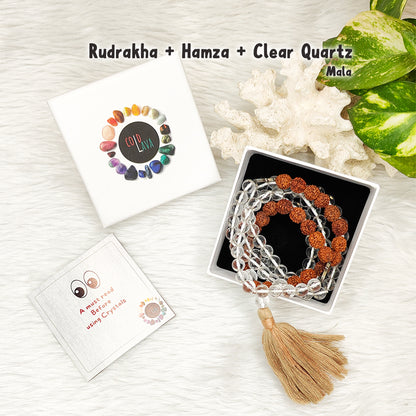 Rudraksh with Clear Quartz Crystal Mala with Humza