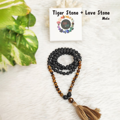 Tiger Eye Lava Stone Crystal Mala