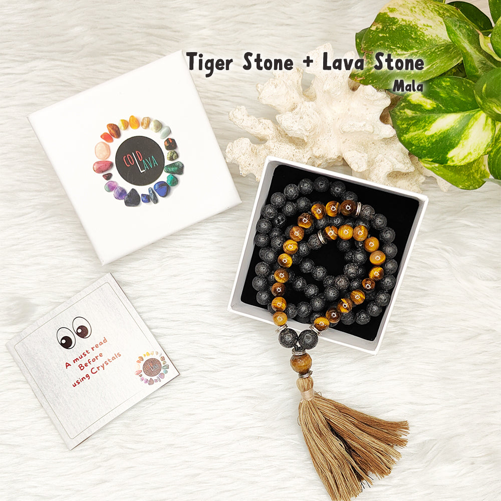 Tiger Eye Lava Stone Crystal Mala