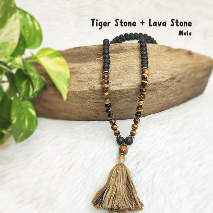 Tiger Eye Lava Stone Crystal Mala