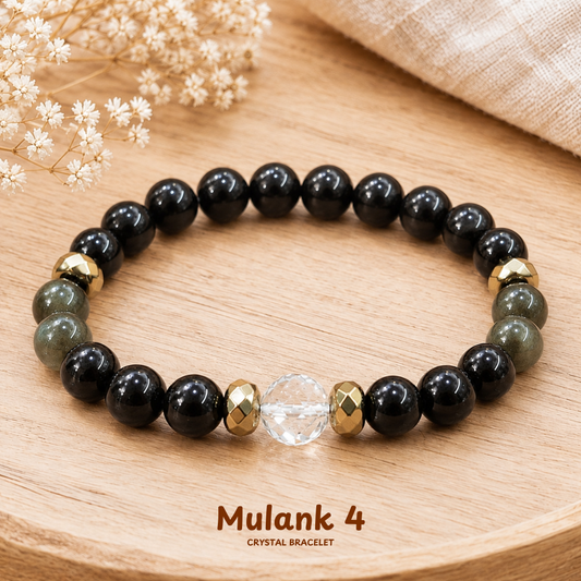 Mulanka 4 Numerology Bracelet – Birth Number 4 (Gold Sheen Obsidian + Black Tourmaline)