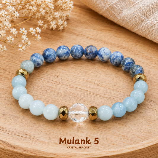 Mulanka 5 Numerology Bracelet – Birth Number 5 (Sodalite + Aquamarine)