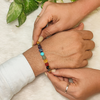 7 Chakra Crystal Rakhi, premium macrame thread with genuine gemstone beads – durable, wearable all year, Cold Lava Studio