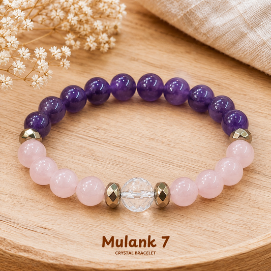Mulanka 7 Numerology Bracelet – Birth Number 7 (Amethyst + Rose Quartz)