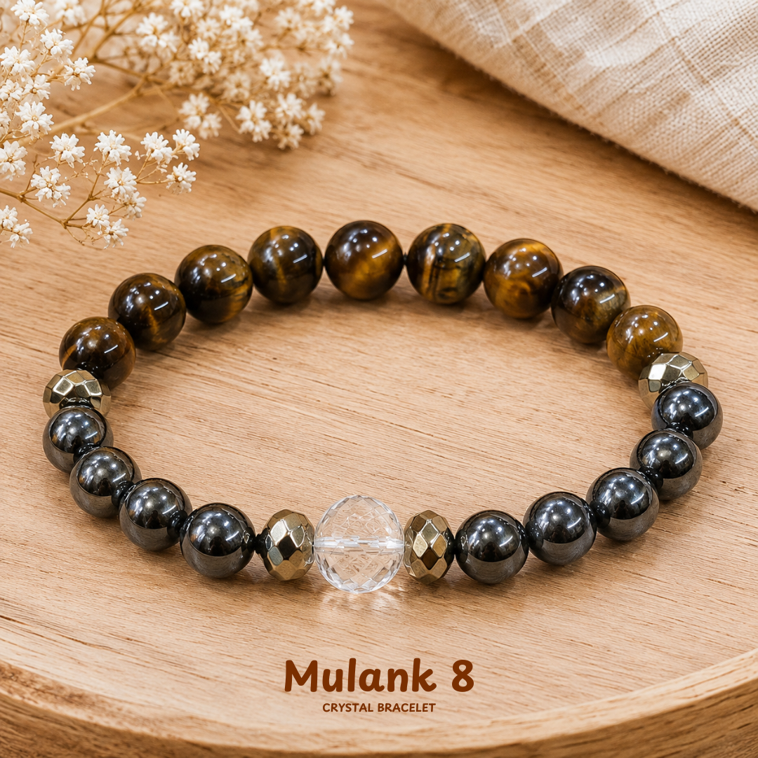 Mulanka 8 Numerology Bracelet – Birth Number 8 (Tiger's Eye + Hematite)