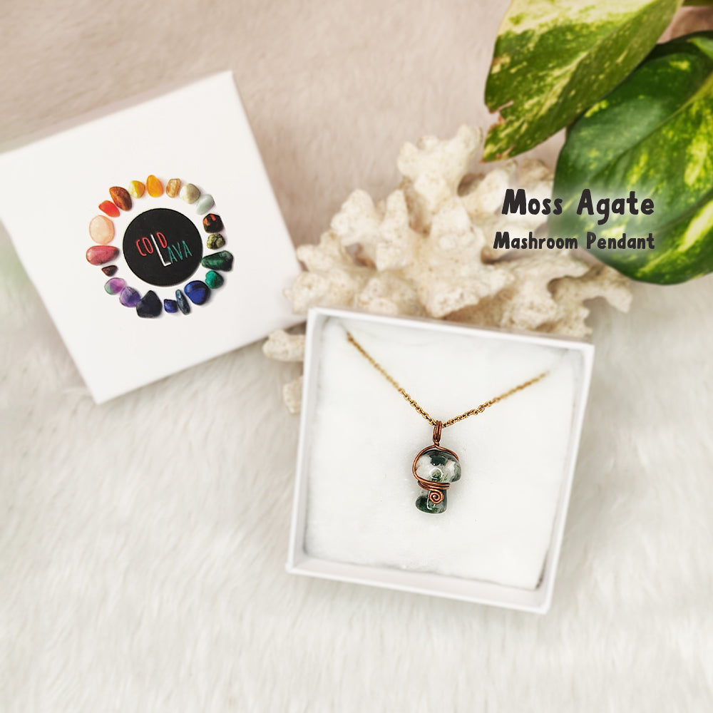 Moss Agate Mushroom Pendant