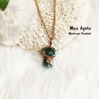 Moss Agate Mushroom Pendant