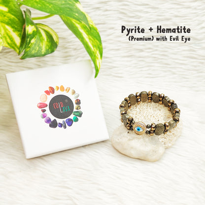 Premium Pyrite + Hematite Bracelet with Evil Eye
