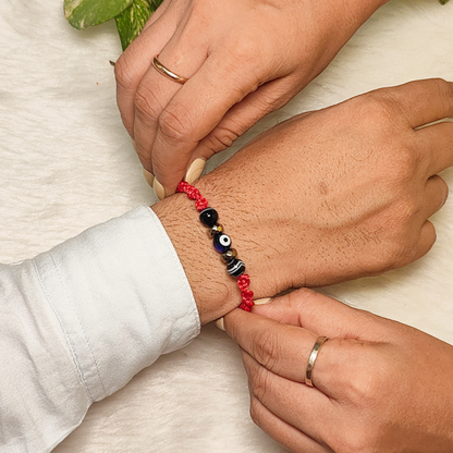 Nazar Crystal Rakhi with Evil Eye charm, premium macrame thread for protection – durable, wearable all year, Cold Lava Studio