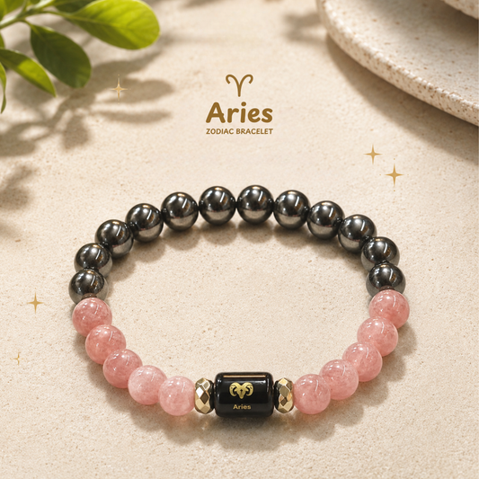 Aries Zodiac Bracelet – मेष (Mesh) | Labradorite + Ruby Zoisite