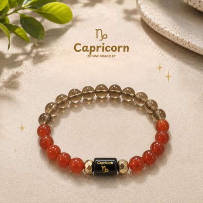 Capricorn Zodiac Bracelet – मकर (Makar) | Carnelian + Smoky Quartz