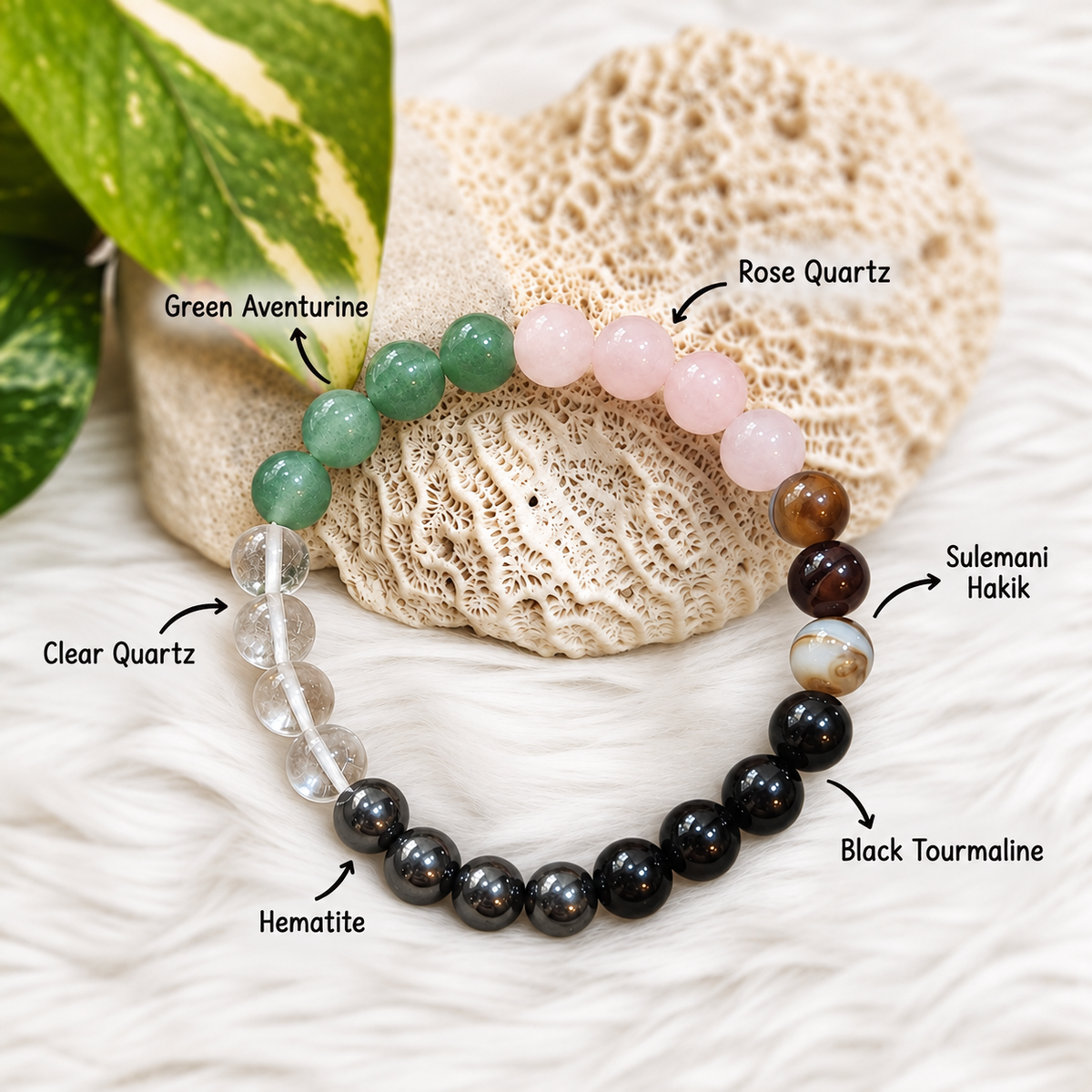 Nazar Protection All bracelet, close-up of crystals and evil eye charm - Cold Lava Studio