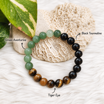 Nazar Protection Money bracelet, close-up of crystals and evil eye charm - Cold Lava Studio