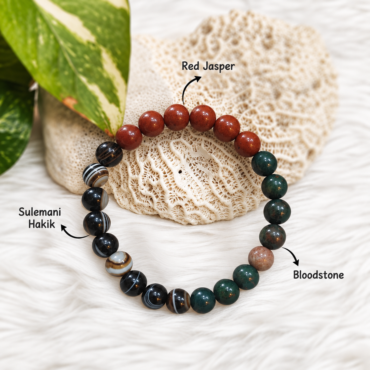 Nazar Protection Health bracelet, close-up of crystals and evil eye charm - Cold Lava Studio