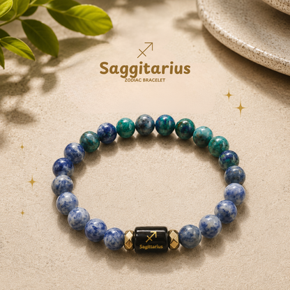 Sagittarius Zodiac Bracelet – धनु (Dhanu) | Sodalite + Chrysocolla