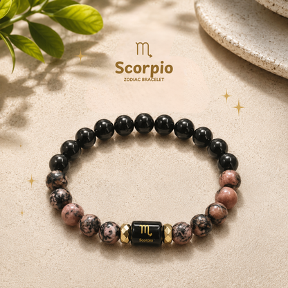 Scorpio Zodiac Bracelet – वृश्चिक (Vrishchik) | Garnet + Rhodonite