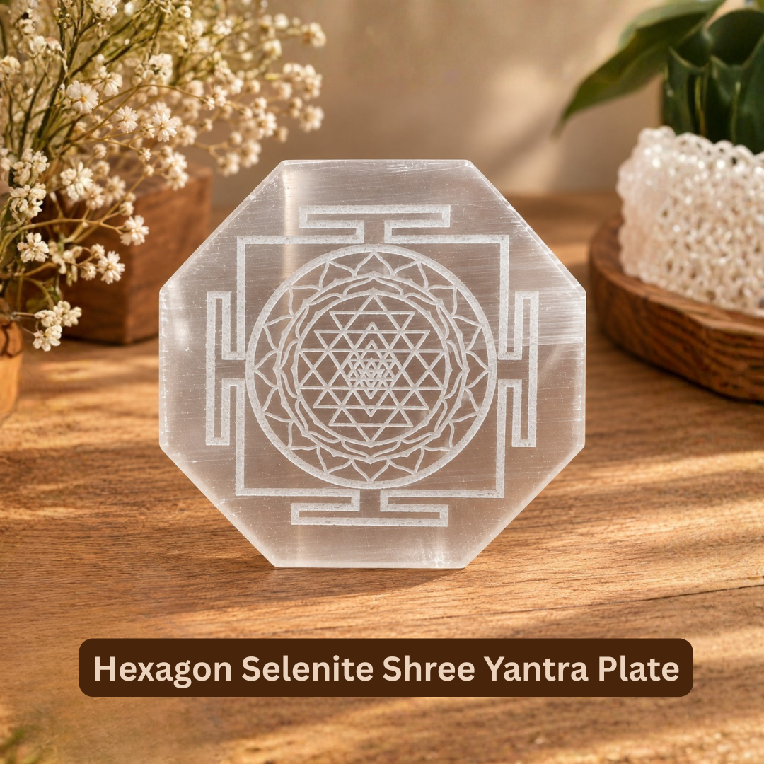 Hexagon Selenite Shree Yantra Plate