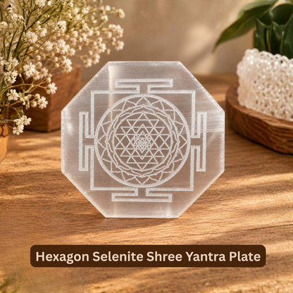 Hexagon Selenite Shree Yantra Plate
