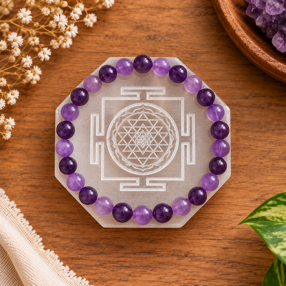 Hexagon Selenite Shree Yantra Plate