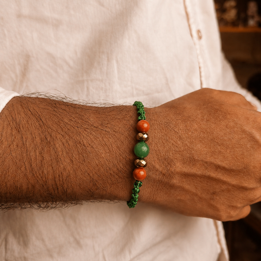 Cancer zodiac crystal Rakhi, close-up of beads – Cold Lava Studio