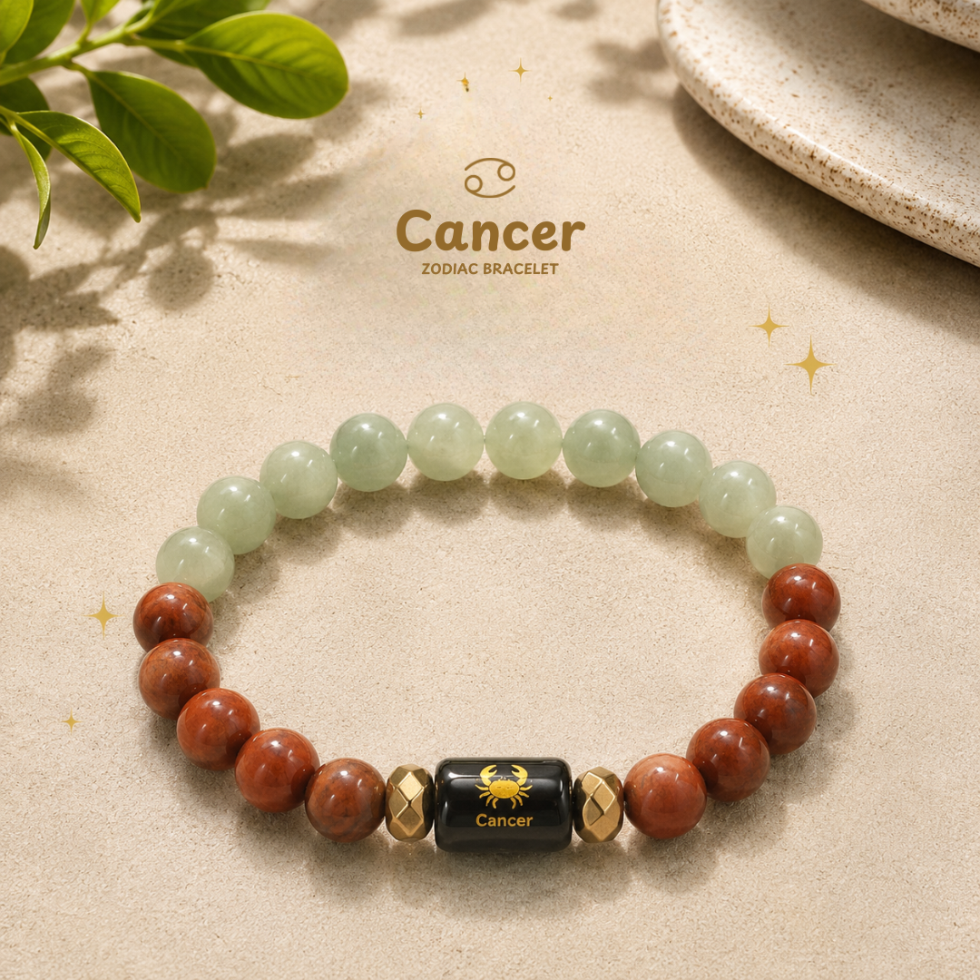 Cancer Zodiac Bracelet – कर्क (Kark) | Green Aventurine + Red Jasper