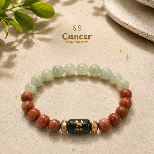 Cancer Zodiac Bracelet – कर्क (Kark) | Green Aventurine + Red Jasper