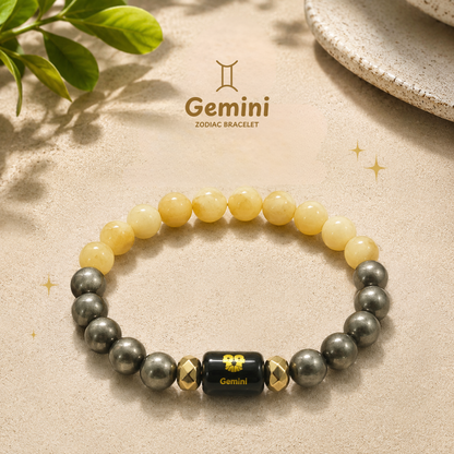 Gemini Zodiac Bracelet – मिथुन (Mithun) | Pyrite + Yellow Calcite