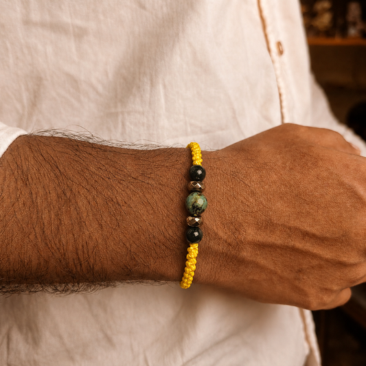 Libra zodiac crystal Rakhi, close-up of beads – Cold Lava Studio