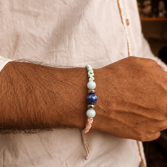 Virgo zodiac crystal Rakhi, close-up of beads – Cold Lava Studio